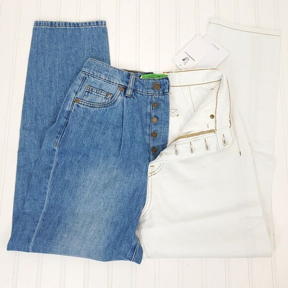 Free People x Sandrine Rose Wide Leg Color Block Retro Jeans in Milky Way - Picture 5 of 14